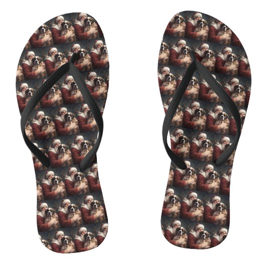 Sint-Bernard met Kerstman Feestelijke Kerstmis Teenslippers (Voetbed)