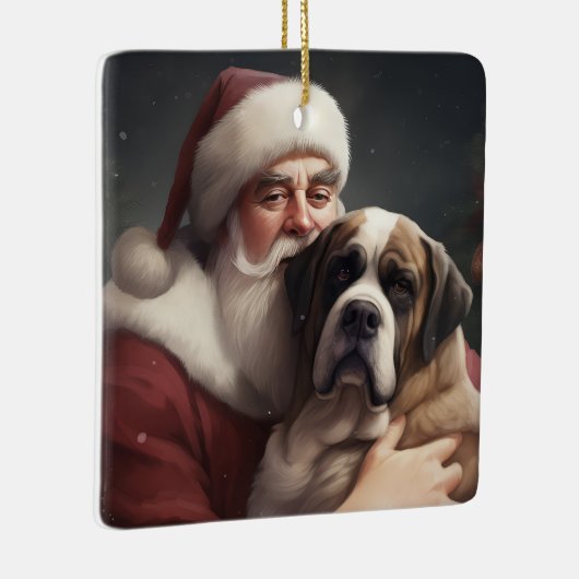 sint bernard met sinterklaas feestelijke kerst keramisch ornament (Rechts)