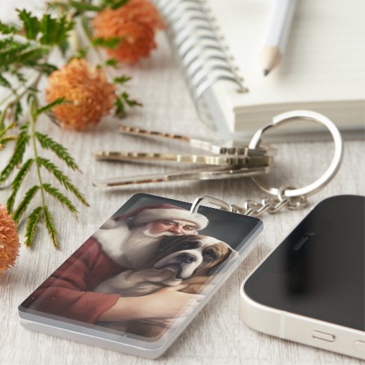 sint bernard met sinterklaas feestelijke kerst sleutelhanger (Voorkant Rechts)