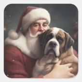 sint bernard met sinterklaas feestelijke kerst vierkante sticker (Voorkant)