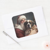 sint bernard met sinterklaas feestelijke kerst vierkante sticker (Envelop)