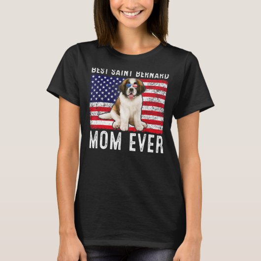 Sint Bernard Moeder VS Amerikaanse vlag Hond Eigen T-shirt (Voorkant)