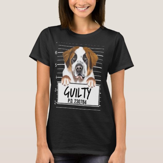 Sint-Bernard Mugshot Schuldig Hond T-shirt (Voorkant)