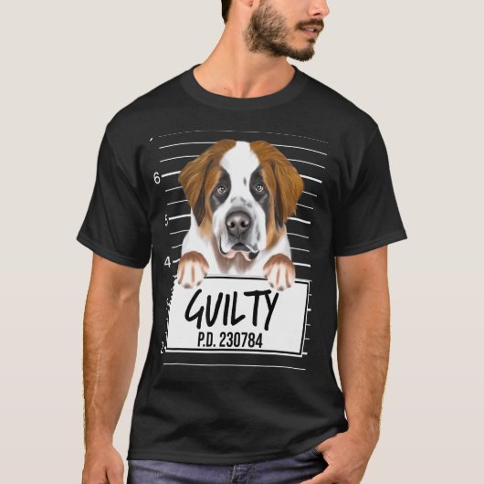 Sint-Bernard Mugshot Schuldig Hond T-shirt (Voorkant)