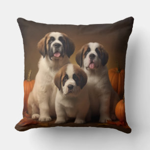 Sint-Bernard Puppy Herfst Plezier Pompoen Kussen