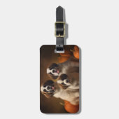 Sint Bernard Puppy Herfst Verrukking Pompoen Bagagelabel (Voorkant verticaal)