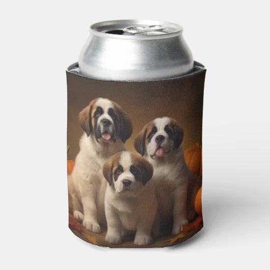Sint Bernard Puppy Herfst Verrukking Pompoen Blikjeskoeler (Blikje Voorkant)