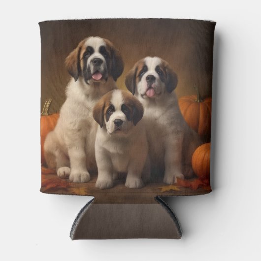 Sint Bernard Puppy Herfst Verrukking Pompoen Blikjeskoeler (Voorkant)