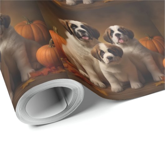 Sint Bernard Puppy Herfst Verrukking Pompoen Cadeaupapier (Rol Hoek)