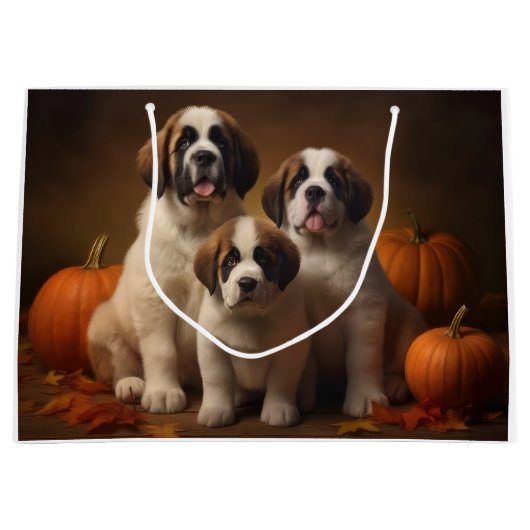 Sint Bernard Puppy Herfst Verrukking Pompoen Groot Cadeauzakje (Voorkant)