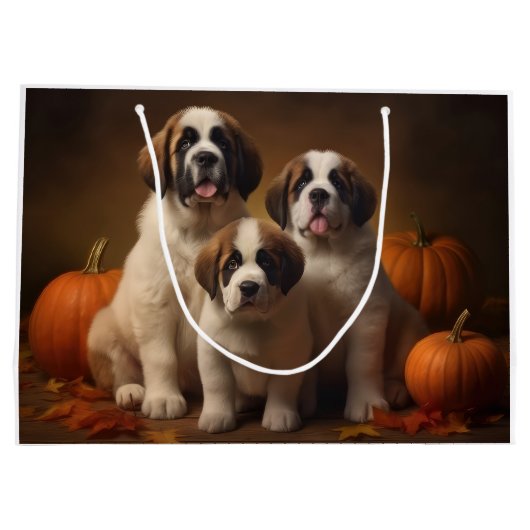 Sint Bernard Puppy Herfst Verrukking Pompoen Groot Cadeauzakje (Achterkant)