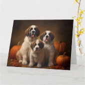 Sint Bernard Puppy Herfst Verrukking Pompoen Kaart (Gele Bloem)