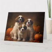 Sint Bernard Puppy Herfst Verrukking Pompoen Kaart (Voorkant)