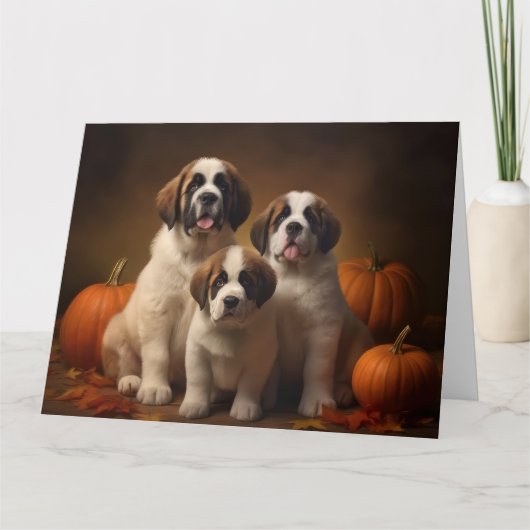 Sint Bernard Puppy Herfst Verrukking Pompoen Kaart (Voorkant)