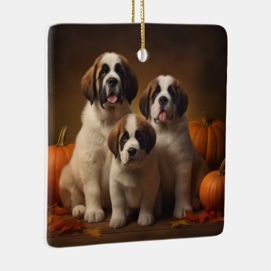 Sint Bernard Puppy Herfst Verrukking Pompoen Keramisch Ornament (Rechts)