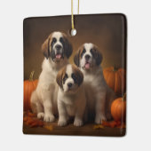 Sint Bernard Puppy Herfst Verrukking Pompoen Keramisch Ornament (Links)