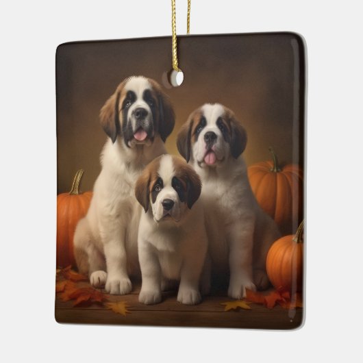 Sint Bernard Puppy Herfst Verrukking Pompoen Keramisch Ornament (Links)