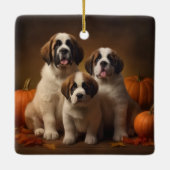 Sint Bernard Puppy Herfst Verrukking Pompoen Keramisch Ornament (Achterkant)