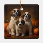 Sint Bernard Puppy Herfst Verrukking Pompoen Keramisch Ornament (Voorkant)