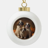 Sint Bernard Puppy Herfst Verrukking Pompoen Keramische Bal Ornament (Voorkant)
