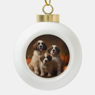 Sint Bernard Puppy Herfst Verrukking Pompoen Keramische Bal Ornament