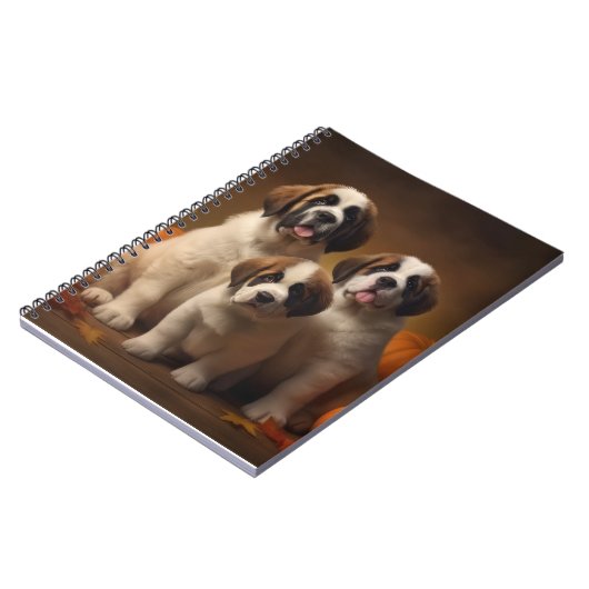Sint Bernard Puppy Herfst Verrukking Pompoen Notitieboek (Linkerzijde)