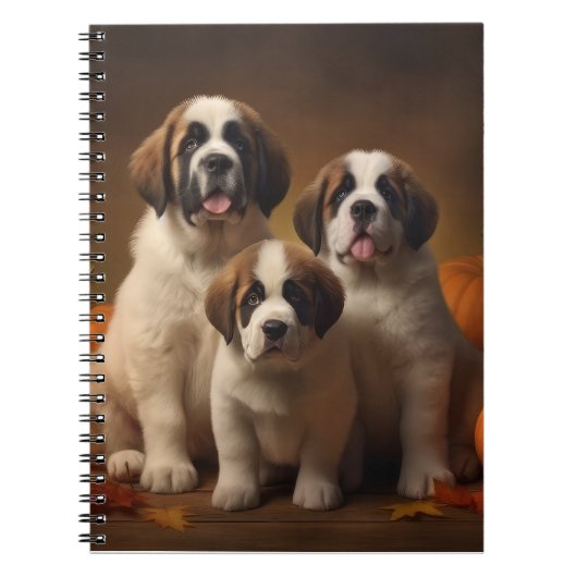 Sint Bernard Puppy Herfst Verrukking Pompoen Notitieboek (Voorkant)