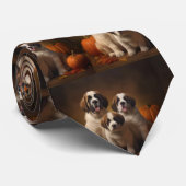 Sint Bernard Puppy Herfst Verrukking Pompoen Stropdas (Opgerold)