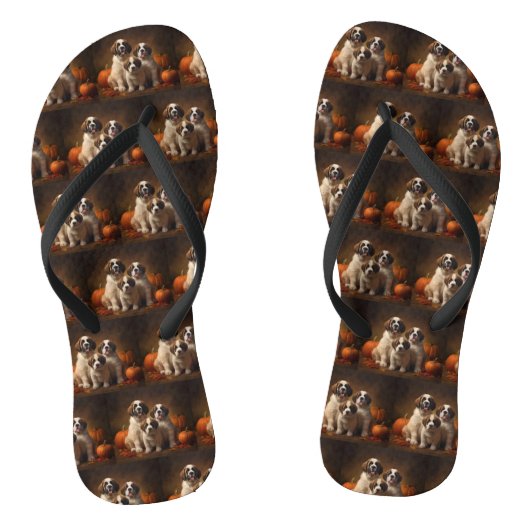 Sint Bernard Puppy Herfst Verrukking Pompoen Teenslippers (Voetbed)