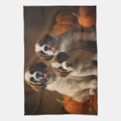Sint Bernard Puppy Herfst Verrukking Pompoen Theedoek (Verticaal)