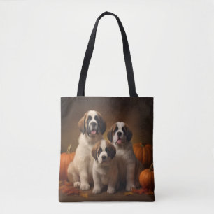 Sint Bernard Puppy Herfst Verrukking Pompoen Tote Bag