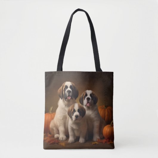 Sint Bernard Puppy Herfst Verrukking Pompoen Tote Bag (Voorkant)