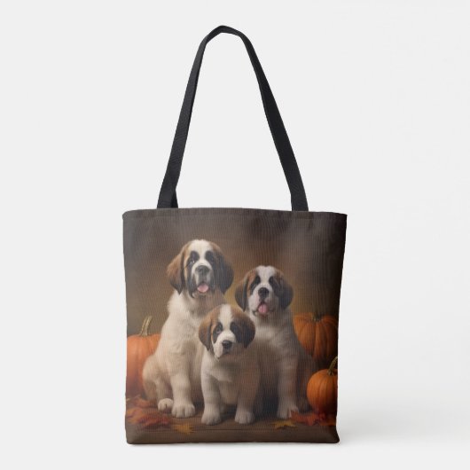Sint Bernard Puppy Herfst Verrukking Pompoen Tote Bag (Achterkant)