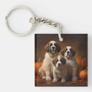 Sint-Bernard Puppy Herfstpracht Pompoen Sleutelhanger