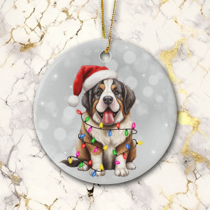 Sint Bernard Puppy in Kerstverlichting Keramisch Ornament