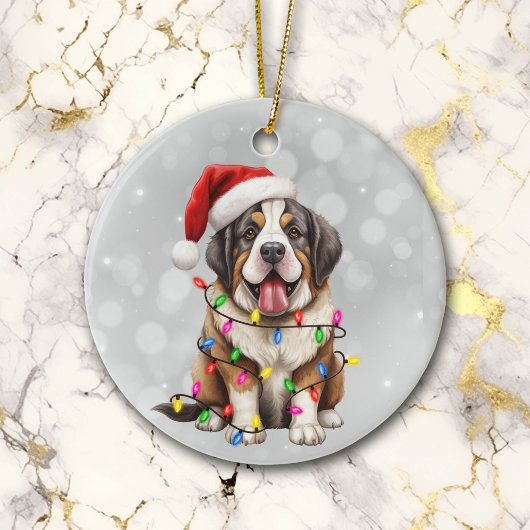 Sint Bernard Puppy in Kerstverlichting Keramisch Ornament