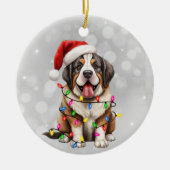 Sint Bernard Puppy in Kerstverlichting Keramisch Ornament (Voorkant)