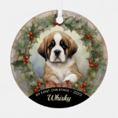 Sint Bernard Puppy's Eerste Kerstmis Ornament (Voorkant)