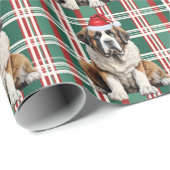 Sint-Bernard Santa-hond Kerstmis geruit Cadeaupapier (Rol Hoek)