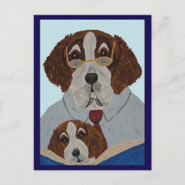 Sint Bernard vader leest voor aan puppy Briefkaart
