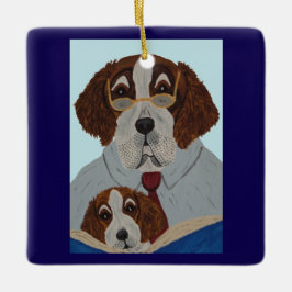 Sint-Bernard vader leest voor aan puppy Keramisch Ornament