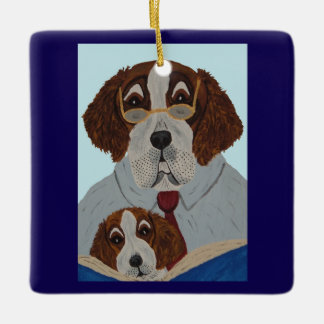 Sint-Bernard vader leest voor aan puppy Keramisch Ornament