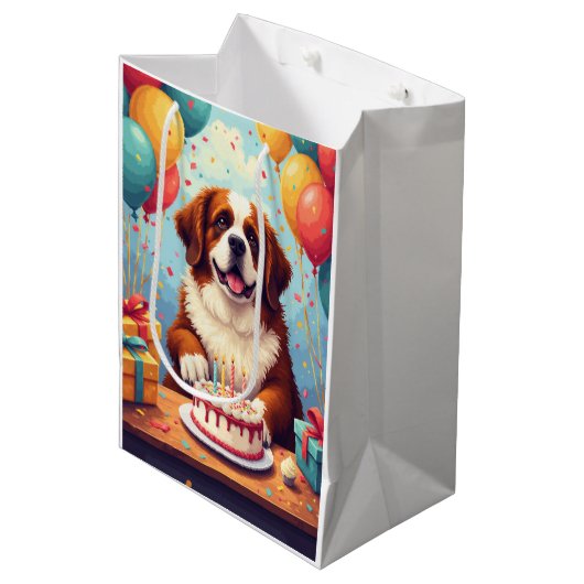 Sint-Bernard Verjaardagsfeest Medium Cadeauzakje (Voorkant Gekanteld)