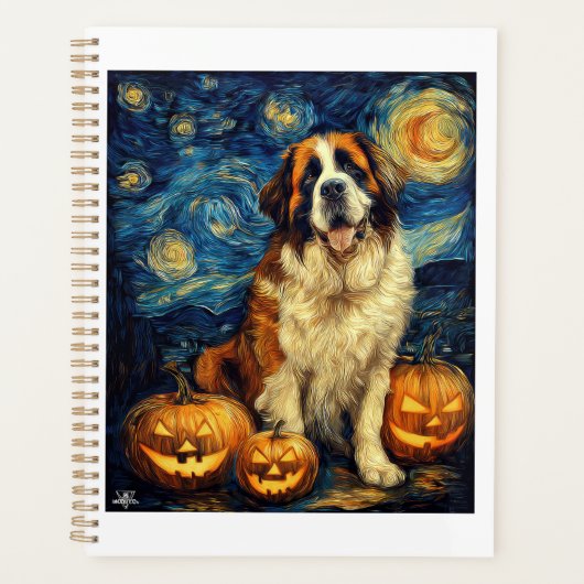 Sint-Bernard Zacht Honden Halloween Jack O Lantern Planner (Voorkant)