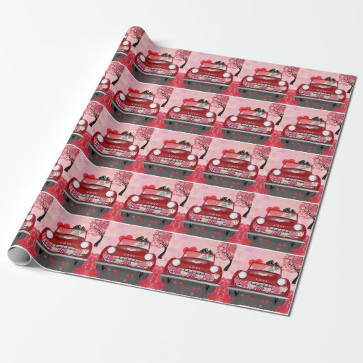Sint-Bernardhond Auto met Hartjes Valentijn Cadeaupapier (Uitgerold)