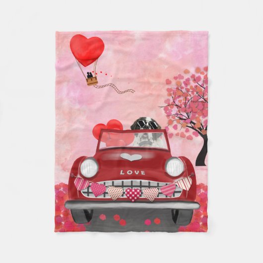 Sint-Bernardhond Auto met Hartjes Valentijnsdag Fleece Deken (Voorkant)