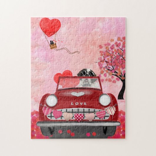 Sint-Bernardhond Auto met Hartjes Valentijnsdag Legpuzzel (Verticaal)