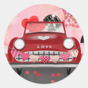 Sint-Bernardhond Auto met Hartjes Valentijnsdag Ronde Sticker