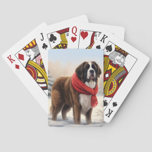 Sint-Bernardhond in Sneeuw Kerstmis Pokerkaarten (Achterkant)