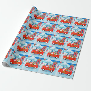 Sint-Bernardhond Kerstbezorgingswagen Sneeuw Cadeaupapier